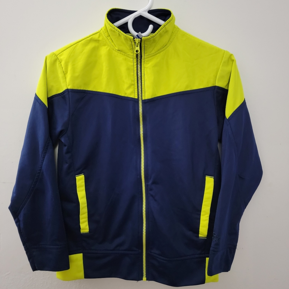 🐞4/$10🐞 Kids Blue/Neon Lime/Yellow Lightweight Athletic Jacket Size L (10-12)